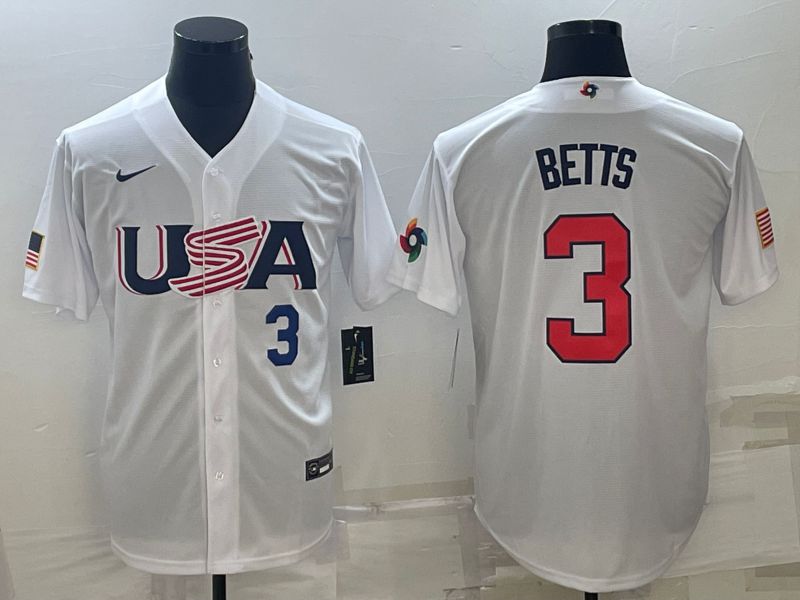 Men 2023 World Cub USA #3 Betts White Nike MLB Jersey->more jerseys->MLB Jersey